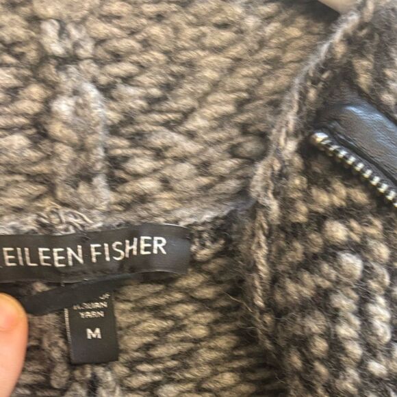 Eileen Fisher Wool Alpaca Blend Asymmetrical Full Zip Sweater Herringbone Sz M - Picture 6 of 6